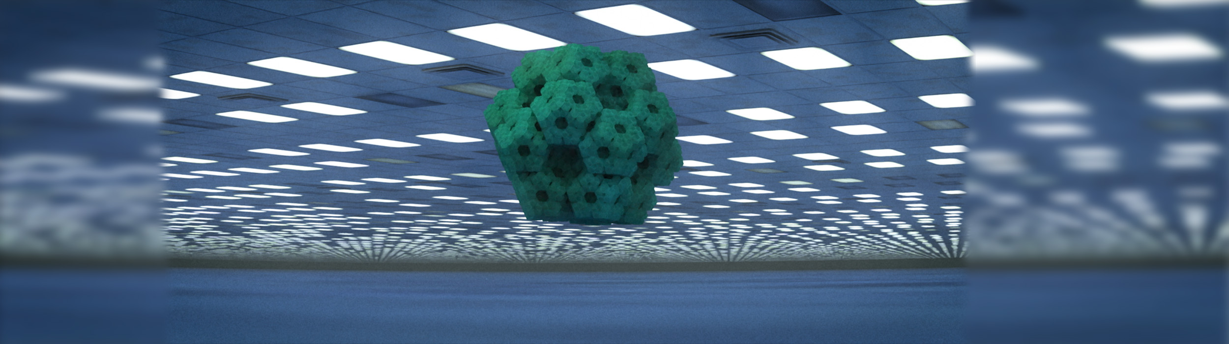 A black and white render of a dark city street